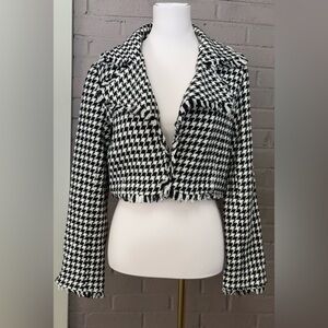 Houndstooth wool blend crop jacket M